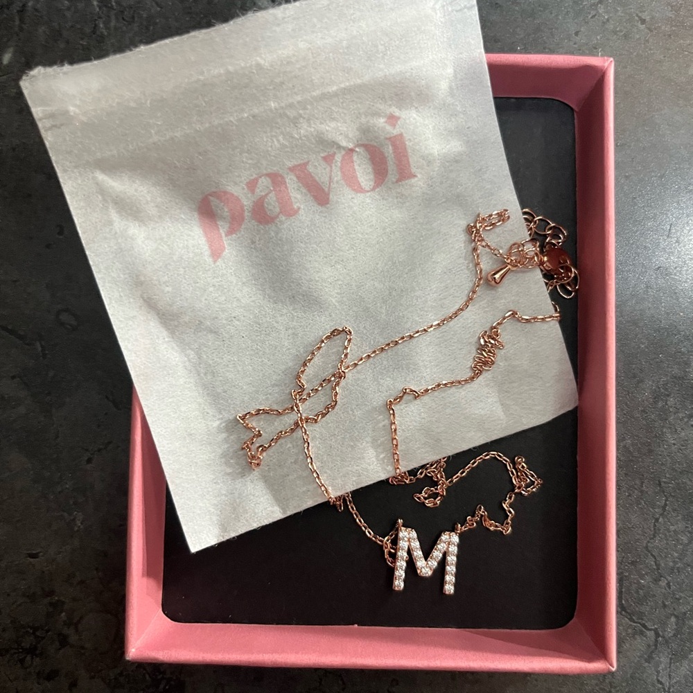 Rose Gold M Initial Necklace